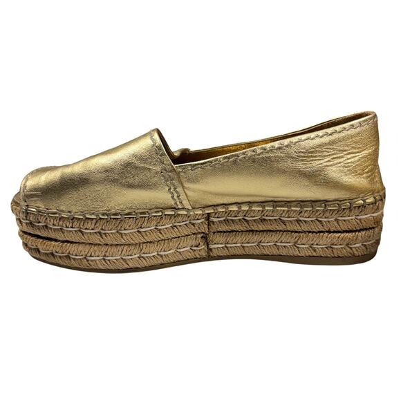 PRADA Gold Metallic Leather Espadrille Platform Loafer Slip On Shoes Size 9/9.5 - Picture 7 of 16